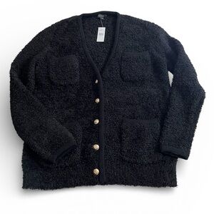 ANN Taylor Boucle Boyfriend Cardigan Black NEW WITH TAGS Large